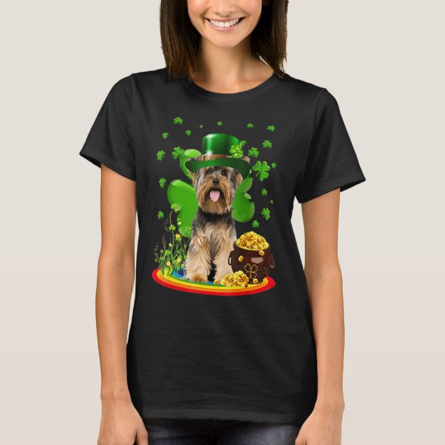 Camiseta Perro Terrier de Yorkshire Shamrock St Patricks Da (Anverso)