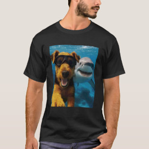 Camiseta Perro Terrier Galés Divertido Selfie con Tiburón O