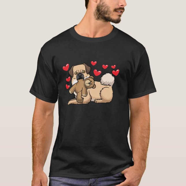 Camiseta Perro tibetano español con animal relleno de larga (Anverso)
