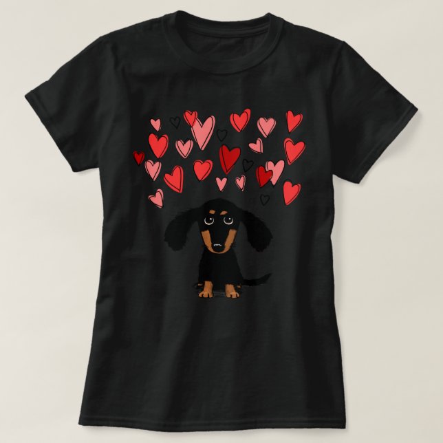 Camiseta Perro tímido de Dachshund con Valentine Heart Cla (Diseño del anverso)