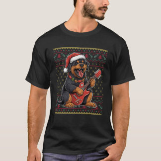 Camiseta Perro tocando guitarra Santa Hat Xmas Rottweiler f