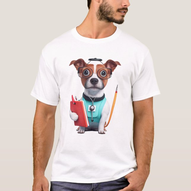 Camiseta Perro trabajando como enfermera, perro llevando un (Anverso)