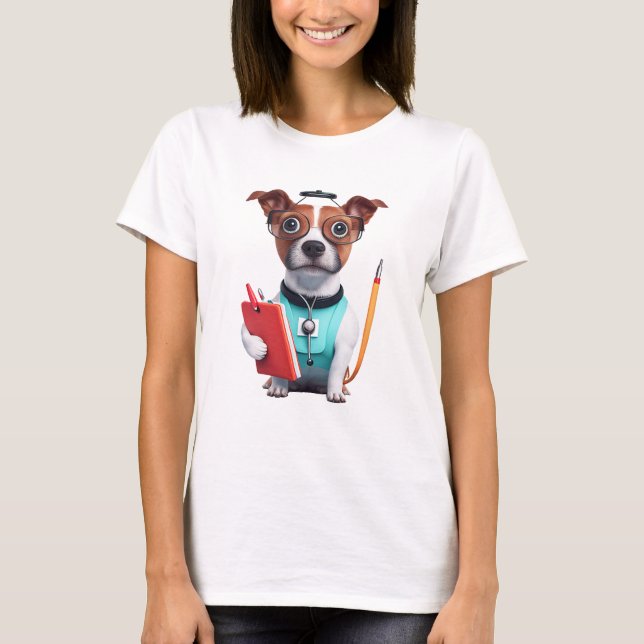 Camiseta Perro trabajando como enfermera, perro llevando un (Anverso)