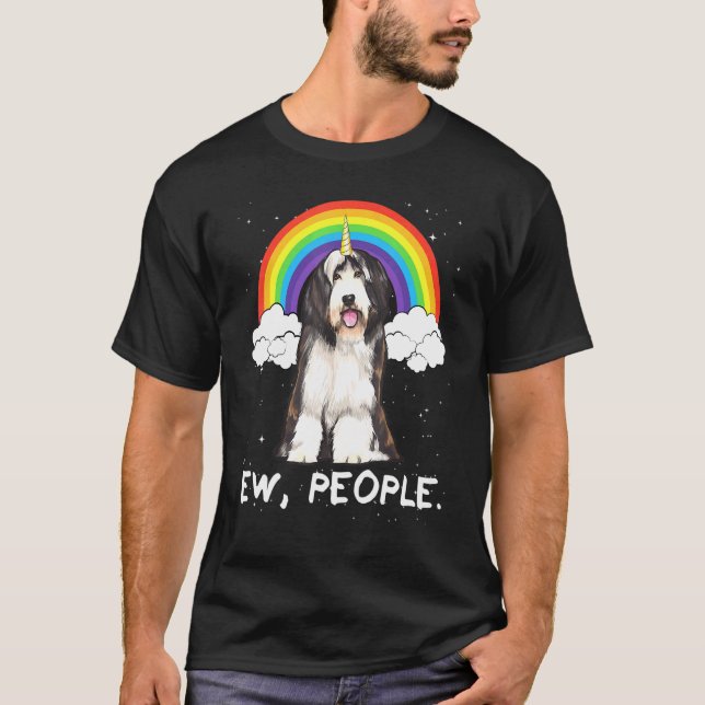 Camiseta Perro Unicornio con barba de arcoiris (Anverso)