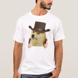 Camiseta Perro Vaquero Divertido Meme Doge Sosteniendo Arma