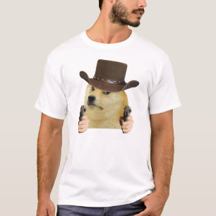 Camiseta Perro Vaquero Divertido Meme Doge Sosteniendo Arma