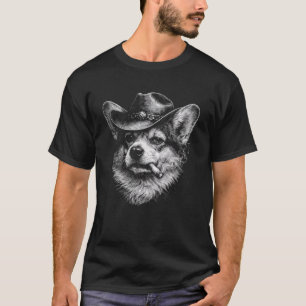 Camiseta Perro Vaquero Fumando Cigarrillo Cara de Corgi Div