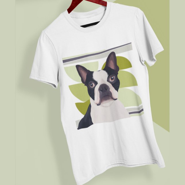 Camiseta Perro verde geométrico de Boston Terrier (Subido por el creador)