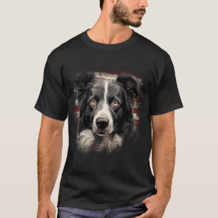 Camiseta Perro vintage Border Collie Bandera estadounidense