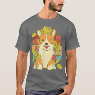 Camiseta Perro vintage lindo de corgi con una linda rana y