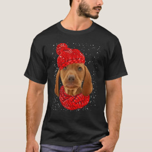 Camiseta Perro Vizsla Rojo Gorro Invierno Bufanda Navidad