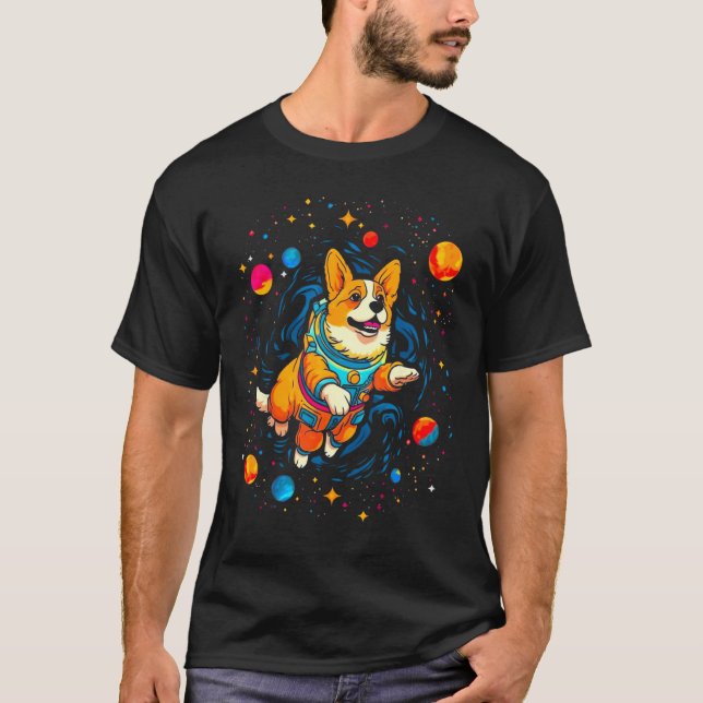 Camiseta Perro Welsh Corgi Cosmos Planeta (Anverso)