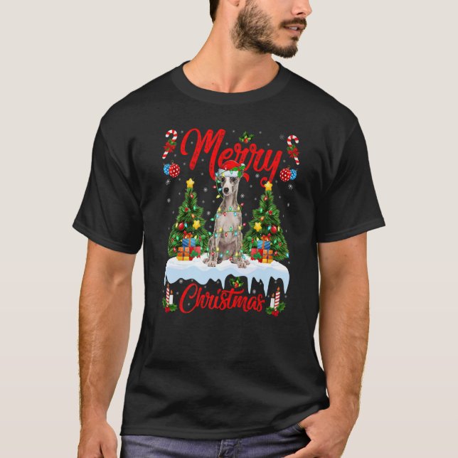 Camiseta Perro Whippet Lights Xmas Tree Santa Whippet Chris (Anverso)
