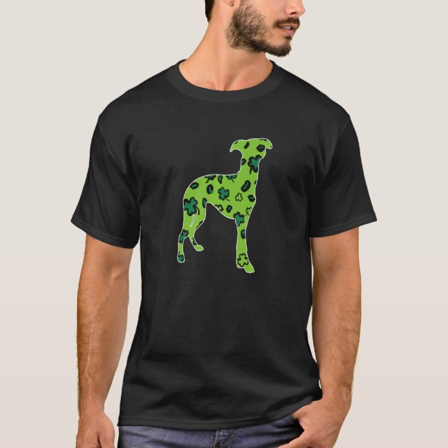 Camiseta Perro Whippet St Patrick S Day Leopardo verde Sham (Anverso)