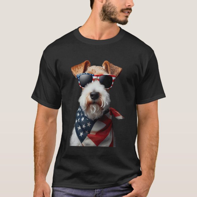 Camiseta Perro Wire Fox Terrier 4 De Julio Día De La Indepe (Anverso)