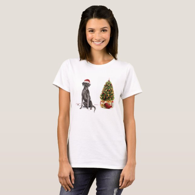 Camiseta Perro y árbol graciosos de Black Lab Navidades (Anverso completo)
