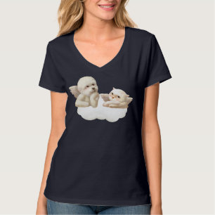 Camiseta Perro y gato angélicos en la nube