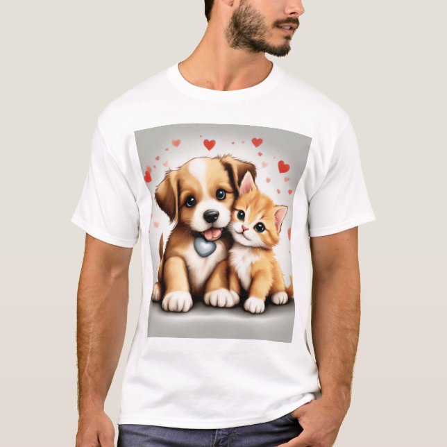 Camiseta Perro Y Gato Cuidados Enamorados (Anverso)