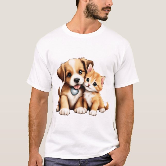 Camiseta Perro Y Gato Cuidados Enamorados (Anverso)