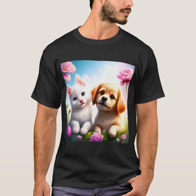 Camiseta Perro Y Gato Cuidados Son Buenos Amigos (Anverso)