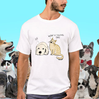 Camiseta Perro y Gato Divertidos de Dibujos Animados Chiste