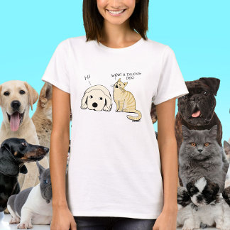 Camiseta Perro y Gato Divertidos de Dibujos Animados Chiste