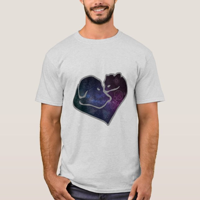 Camiseta Perro y gato en el espacio (Anverso)