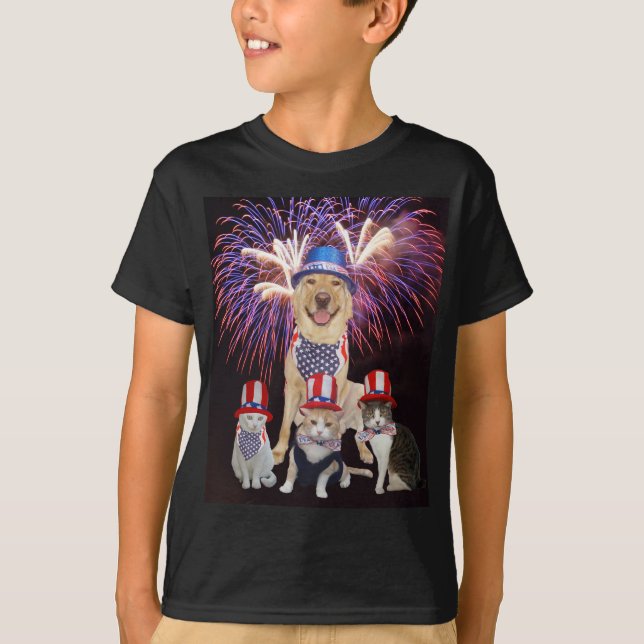 Camiseta Perro y gatos divertidos 4 de julio (Anverso)