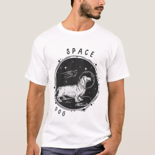 Camiseta Perro y perro del espacio simple e ilustrado negro