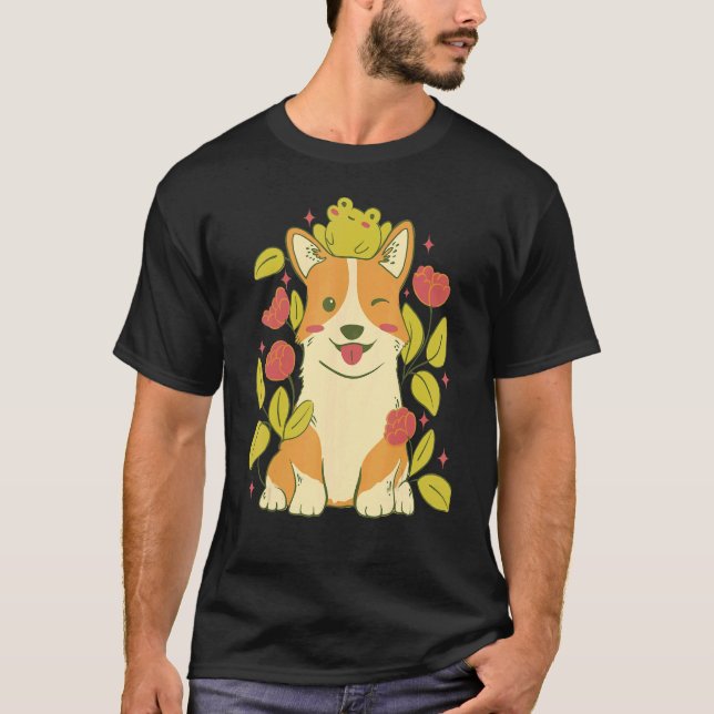 Camiseta Perro Y Rana De Corgi Cute (Anverso)