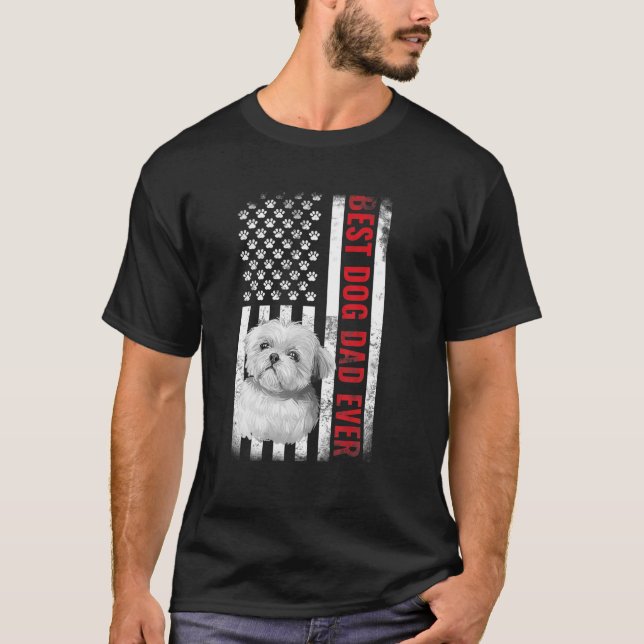 Camiseta Perros 365 Shih Tzu Mejor Perro Papá Jamás Bandera (Anverso)
