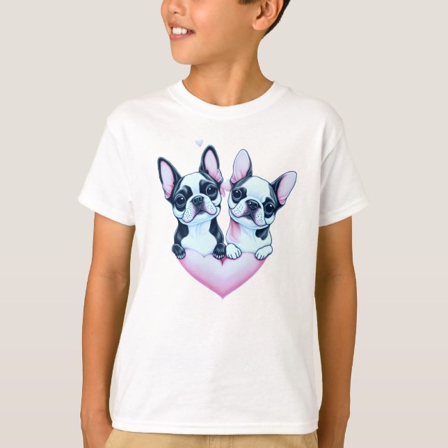 Camiseta Perros adorables del Boston Terrier enamorados en  (Anverso)