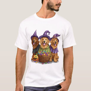 Camiseta Perros brujos Retriever dorados de Halloween