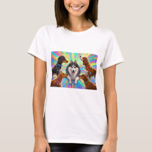 Camiseta Perros Cachorros con fondo de arcoiris