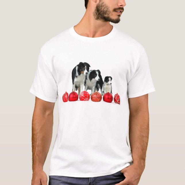 Camiseta Perros collie de frontera con adornos navideños ro (Anverso)