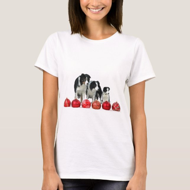 Camiseta Perros collie de frontera con adornos navideños ro (Anverso)