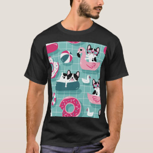 Camiseta Perros con flotadores de piscina, patrón vintage.