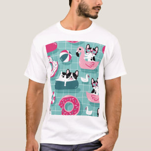 Camiseta Perros con flotadores de piscina, patrón vintage.