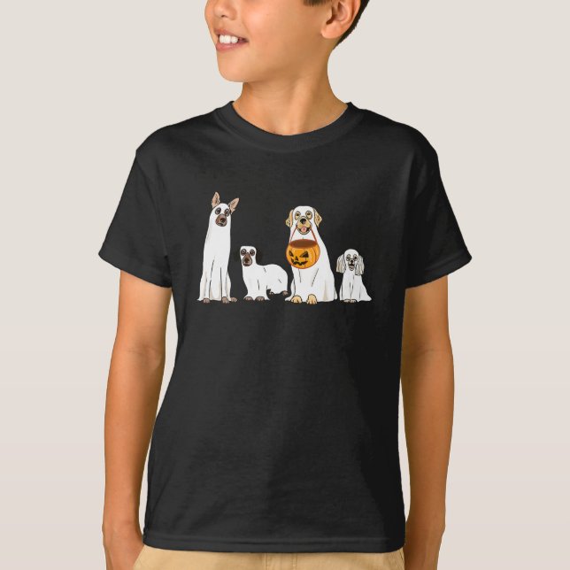 Camiseta Perros con traje fantasma Perro divertido Hallowee (Anverso)