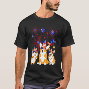 Camiseta Perros Corgi Lindos Fuegos Artificiales Bandera Am