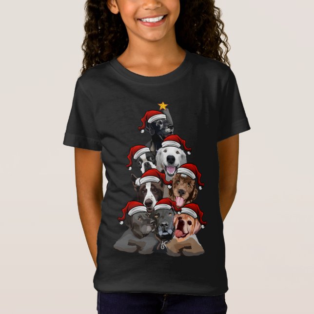 Camiseta Perros cortos en el árbol navideño Santa Hats con  (Anverso)