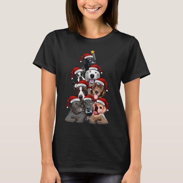 Camiseta Perros cortos en el árbol navideño Santa Hats con  (Anverso)