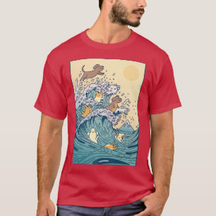 Camiseta Perros Cute Japón Gran Ola Kanagawa Kawaii Otaku D