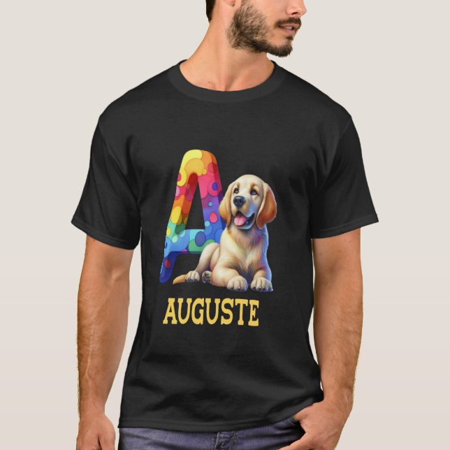 Camiseta Perros Cute Letra Auguste Nombre Perro Arcoiris (Anverso)