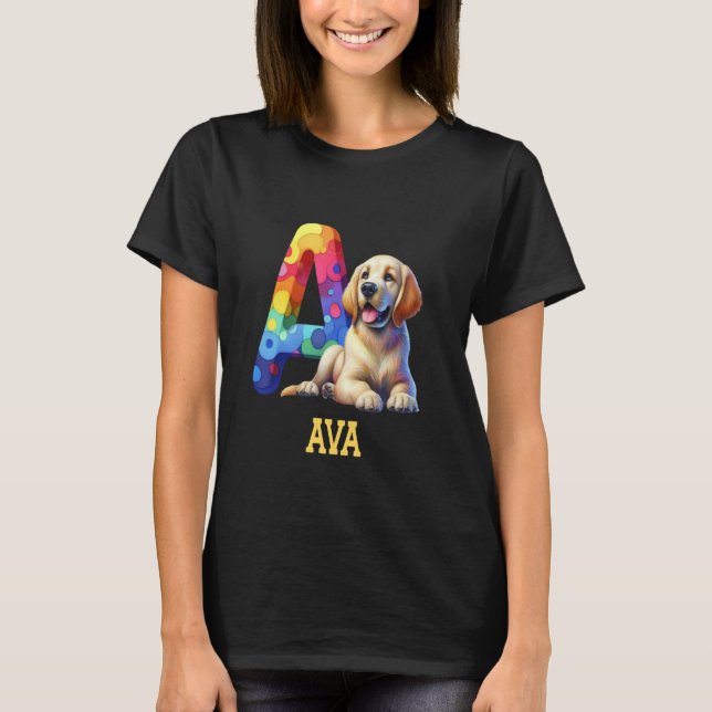 Camiseta Perros Cute Letra Ava Nombre Perro Arcoiris (Anverso)