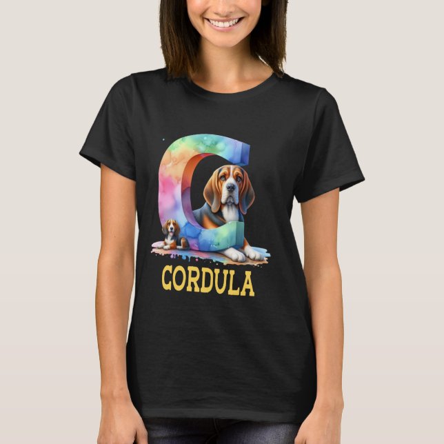 Camiseta Perros Cute Letra Cordula Nombre Perro Arcoiris (Anverso)