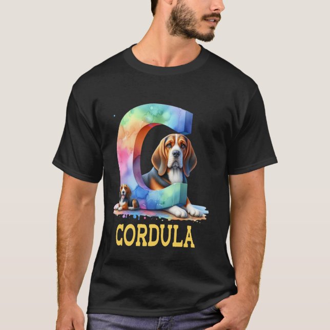 Camiseta Perros Cute Letra Cordula Nombre Perro Arcoiris (Anverso)