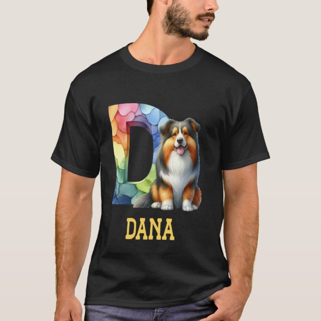 Camiseta Perros Cute Letra Dana Nombre Perro Arcoiris (Anverso)