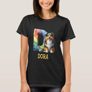 Camiseta Perros Cute Letra Dora Nombre Perro Arcoiris