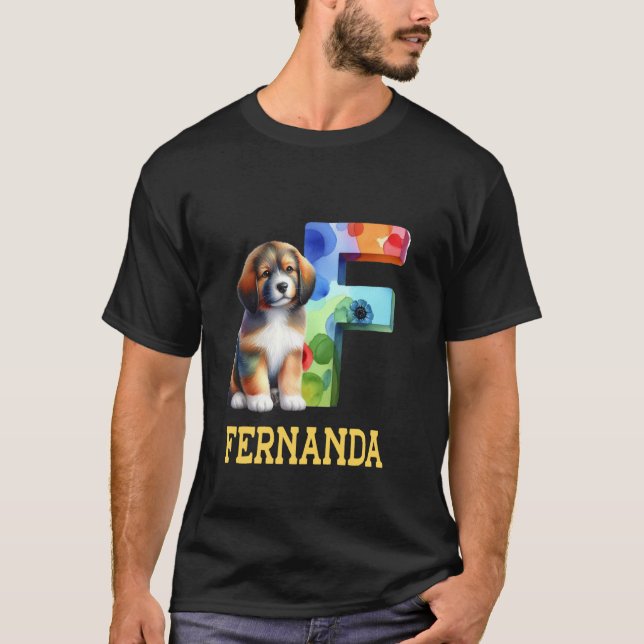 Camiseta Perros Cute Letra Fernanda Nombre Perro Arcoiris (Anverso)